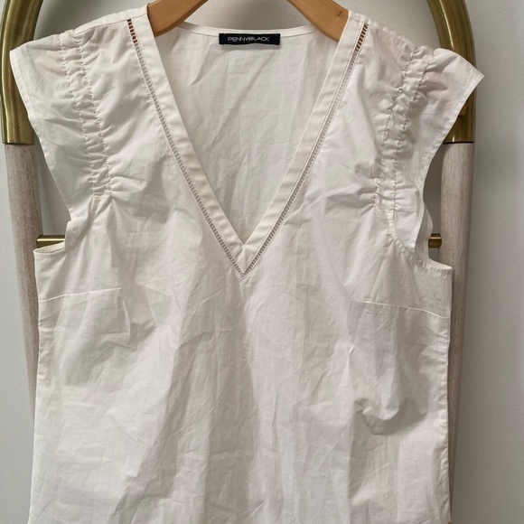 Pennyblack Womens White V-neck Sleeveless Ruffle Cotton Elegant Top Blouse Sz 8 - Picture 1 of 7